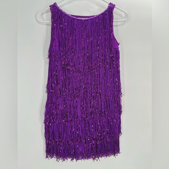 Weissman Dance Purple Fringe Unitard Sparky Flapper Costume Adult Size MA 8/10 - Picture 1 of 9